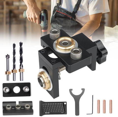 Verilux 3 in 1 Woodworking Dowel Jig Kit with Hole Drill Guide Set
