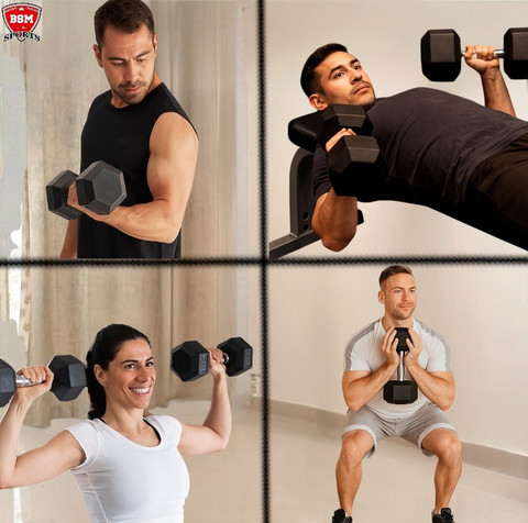 BSM Rubber Dumbbells Set For Gym Exercises | 15 Kg | |Set of 4