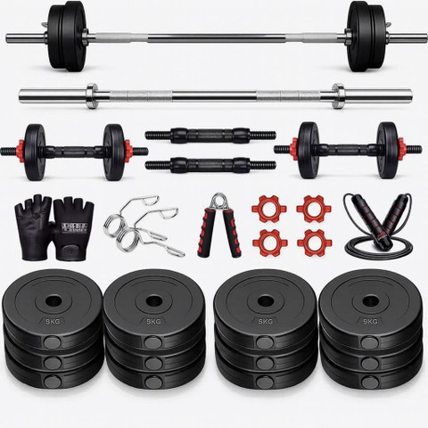 AKTIV FITNESS PVC 30KG Weight Set with Dumbbell Rods, 3FT Straight