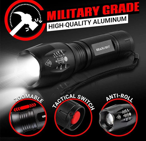 ShopGlobal XA_(ZOOMABLE METAL TORCH)5 Modes Flashlight, Super