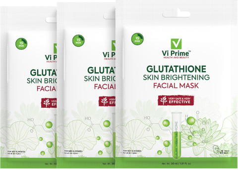 complex white glutathione VI PRIME HEALTH AND BEAUTY Glutathione Skin Brightening Sheet Mask | Facial  Mask for Oily Face (Pack of 3)