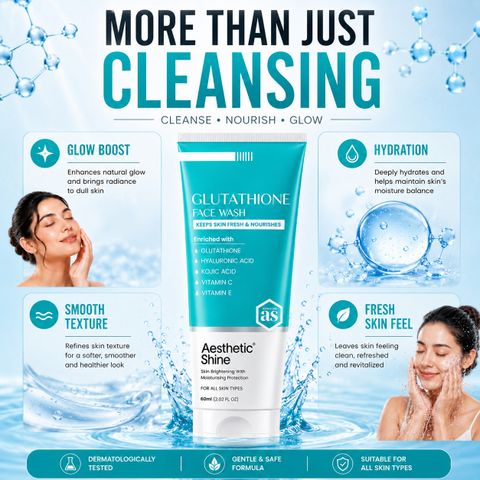 Aesthetic Shine L- Glutathione Skin Whitening & Brightening face wash Enriched With Hyaluronic Acid , Kojic Acid, VItamin C & Vitamin E Face Wash