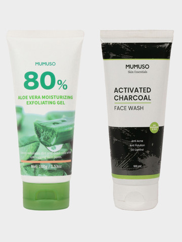 Mumuso Duo Pack of Aloe Vera Moisturizing Exfoliating Gel & Charcoal Carbon  Pull-Unisex (2 x 100ml) Face Wash - Price in India, Buy Mumuso Duo Pack of Aloe  Vera Moisturizing Exfoliating Gel