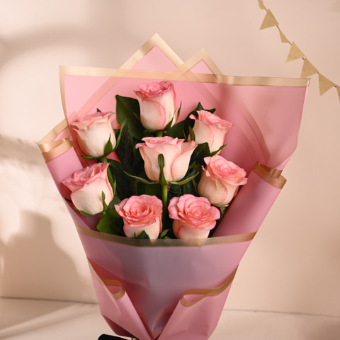 Floweraura Fresh Live Flower Bouquet of 8 Pink Roses Flowers Rose