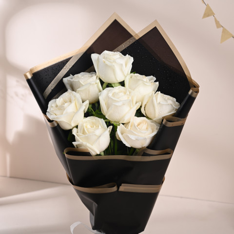 Floweraura Fresh Live Flower Bouquet of 8 White Roses Flowers Rose