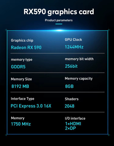 JieShuo RX 590 GDDR5 8 GB AMD Radeon Chipset 256 bit 1244 MHz JieShuo RX 590 GDDR5 8 GB AMD Radeon Chipset 256 bit 1244 MHz
