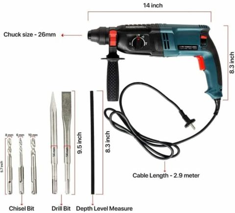 ℳ ZX PWR ROTARY HAMMER DRILL 26MM WITH 13MM CHUCK AND ADAPTOR ZX2-26