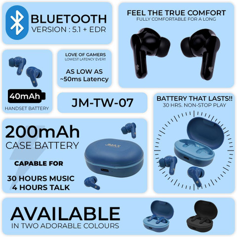 Jmax JM-TW-07 | 30H Non-Stop Music | Premium Sound | 300mAh