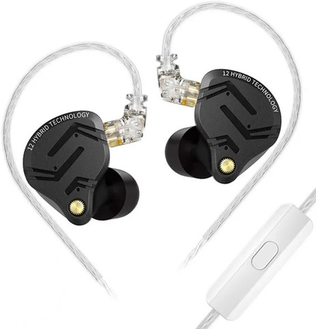 KZ IEM ZS12 ProX with Mic, 10mm DD with 5 BA Drivers, Silver