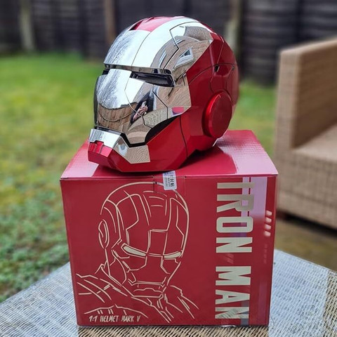 box and loop iron man helmet Iron-Man MK5 Silver Motorized Cosplay Helmet, Voice, Touch & Remote Control this helmet not only serves as an impressive display piece but also enhances your roleplaying experience with its authentic appearance 2024 2 oz Proof Colorized