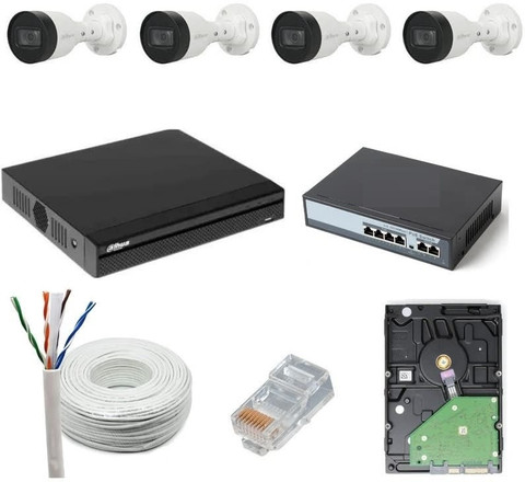 HI-FOCUS CCTV IP Camera Full Set, 4 Bullet, 4 Channel NVR, 4 Port