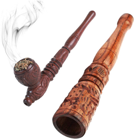 White Leaf Tobacco Pipe Wooden Smoking Pipe Chillum & Antic (Pack Of 2)  Wood Pipe Wooden Inside Fitting Hookah Mouth Tip Price in India
