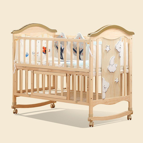 BabyTeddy in Forest Theme Baby Crib Wooden Cot with Bedding Set and  Mosquito Net