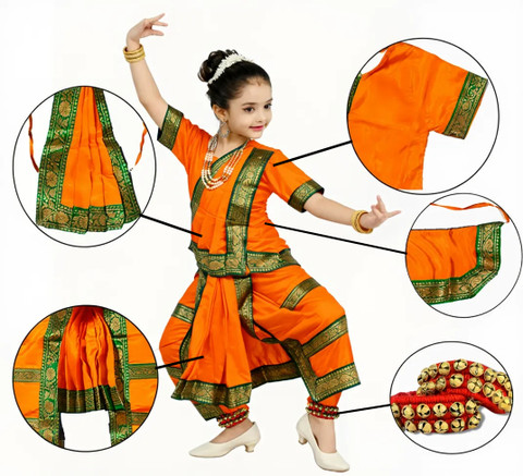 fancydressworld Bharatanatyam Costume Set with Ghungroo for girls Classical  Dance Dress Orange Kids Costume Wear Price in India - Buy fancydressworld Bharatanatyam  Costume Set with Ghungroo for girls Classical Dance Dress Orange