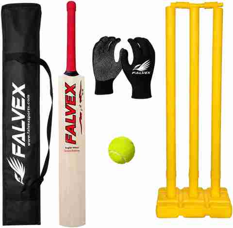 FALVEX Wooden Cricket Bat Kit (Size 6) with PVC Wicket Set |1 Tennis ...