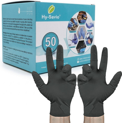 Hy-savio 50pc Black Diamond Textured Gloves for Mechanic