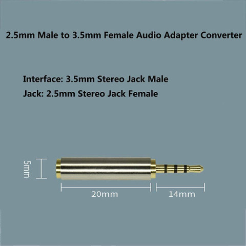 Gold 2.5mm Male To 3.5mm Female Audio Adapter - Stereo Headphone Jack Converter