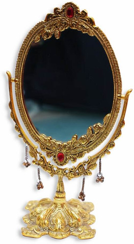 Kanya designs Home Decor – Vintage Golden Brass hand Mirror with