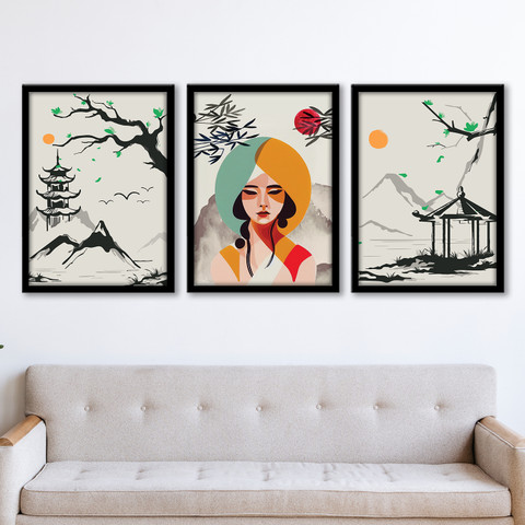 NoWorries Japanese wall art painting with frame for home