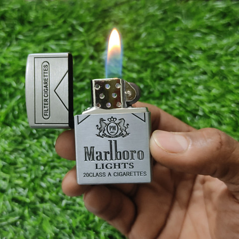 FITUP Classic Marlboro Lights Refillable Metal Flip-Top Windproof Lighter  Classic Metal Cigarette Lighter – Windproof Butane Refillable Pocket Lighter  Price in India