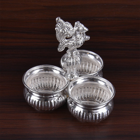 銀杯　silver 3つセット Pujayami PUJAYAMI German Silver Long Peacock Kumkum set 3 Bowls