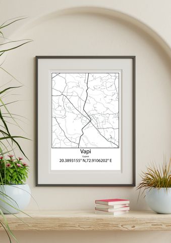 Vapi Map Vector Vapi,Gujarat,India UNFRAMED Minimalist Map Line Art Print Poster Wall ...