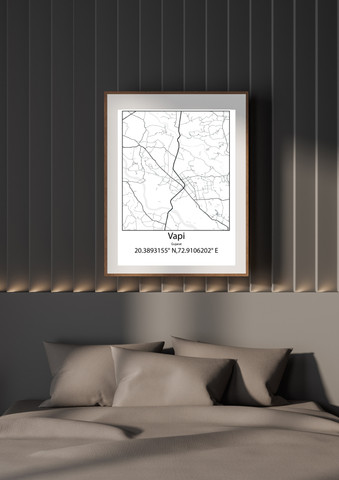 Vapi Map Vector Vapi,Gujarat,India UNFRAMED Minimalist Map Line Art Print Poster Wall ...