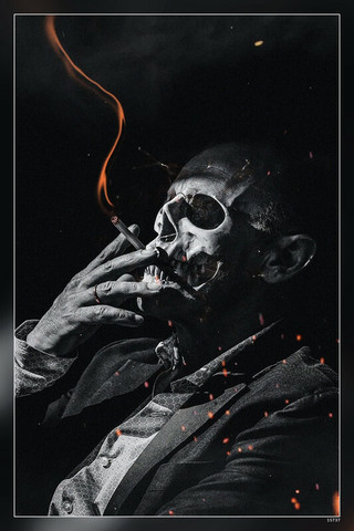 Hd Smoking Skull Guy Oran Dark Bones Cigarette Death Fire Gloomy Orange  Particles Skulls Matte Finish Poster Paper Print - Animation & Cartoons  posters in India