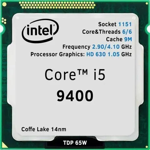 Intel Core i5 9400 2.9 GHz Upto 4.1 GHz LGA 1151 Socket 6 Cores 6