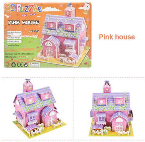 PINK HOUSE セット 3D Puzzle Pink House Jigsaw for Kids of 36 Pec Making Diy Toy