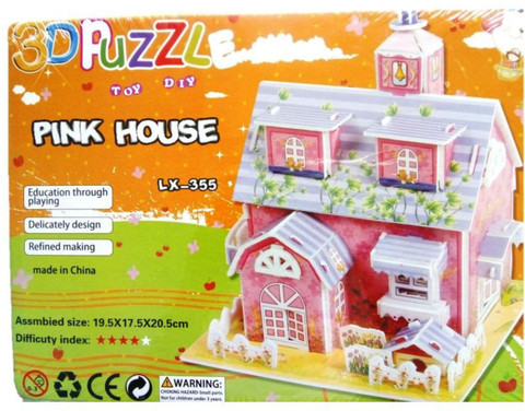 3D Puzzle Pink House Jigsaw for Kids of 36 Pec Making Diy Toy