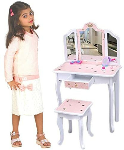 strapless open back dress Kids Vanity Desk | Princess Makeup Table w/Lighted Mirror main image 1