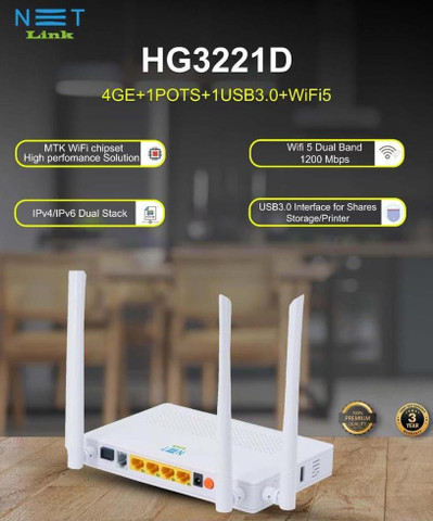 NETLINK HG3221D Wireless Router 2.4 GHz, 5 GHz 1200 Mbps Wifi Speed ...