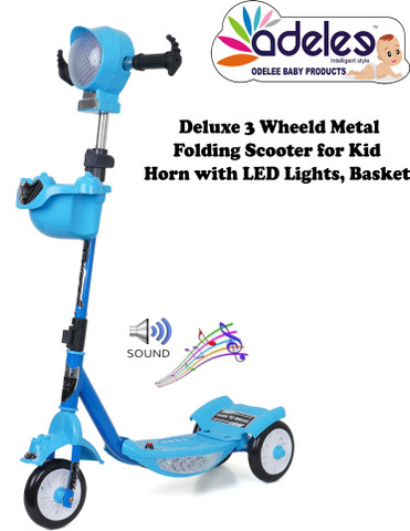 ODELEE SpaceX Deluxe 3 Wheel Metal Folding Scooter for Kids, Horn