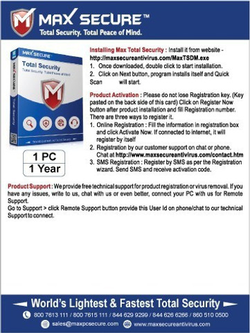 Max Secure Total Security 1.0 User 1 Year - Buy Max Secure Total ...