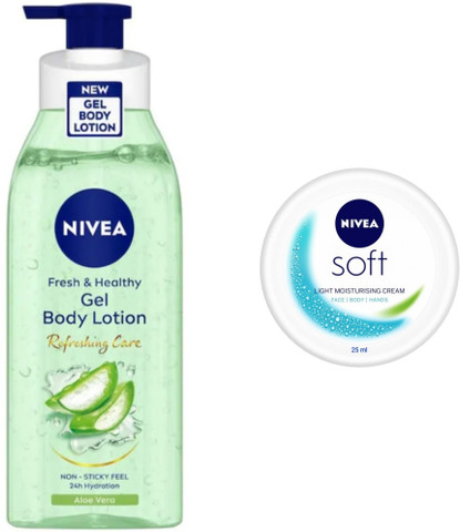 NIVEA Aloe Vera Gel Body Lotion 400 ML & Soft Light Moisturising Cream 25  ML - Price in India, Buy NIVEA Aloe Vera Gel Body Lotion 400 ML & Soft  Light Moisturising