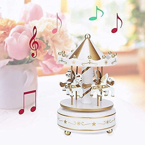 AUNMAS Merry Go Round Music Box Small Carousel Musical Box With 4