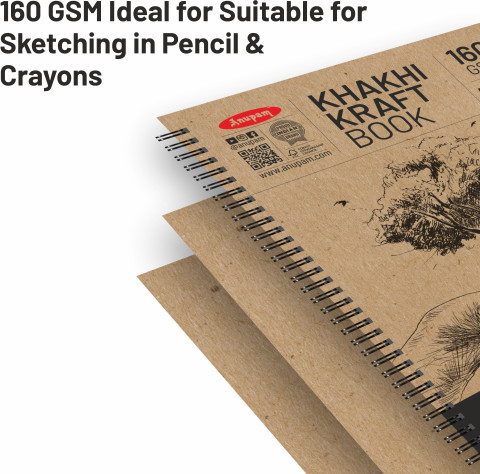 ANUPAM Khaki Sketchbook Wireobook One Side Dot-Grid & Plain