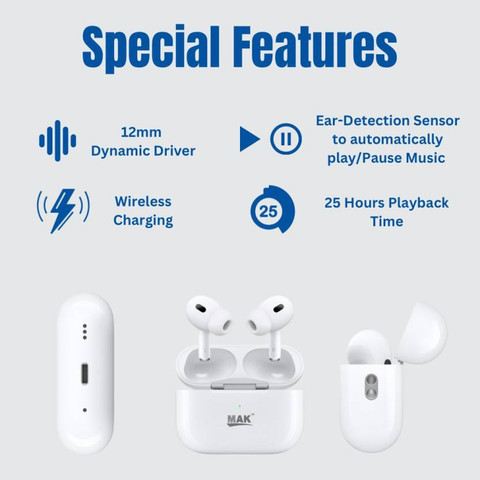 まーく　AirPods MAK Airpods Pro Bluetooth Headset (White, True Wireless) with