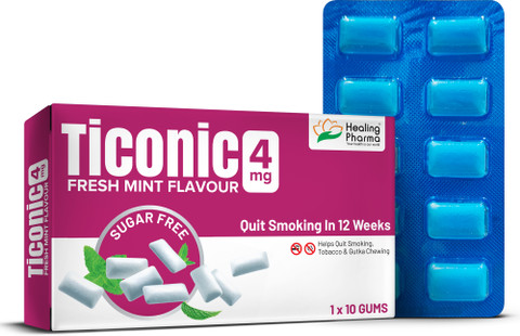 healing pharma Ticonic Four mg Nicotine Gum Helps to Quit Tobacco,Gutka  Chewing & Smoking Cessations Price in India