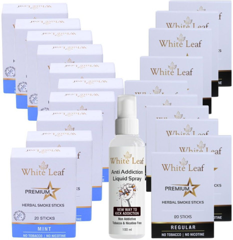 White Leaf Mint & Regular Flavour Cigarette, Pack Of 2 (40 Sticks & 100 ML  Shot) Smoking Cessations Price in India