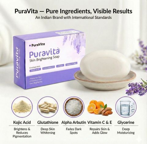 PuraVita Skin Whitening Soap for Men and Women with Kojic Acid, Glutathione