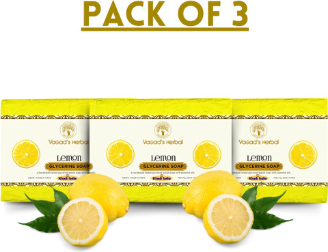 vagad's khadi Lemon Soap | Reduces Oil from Open Pores | Pack of 3