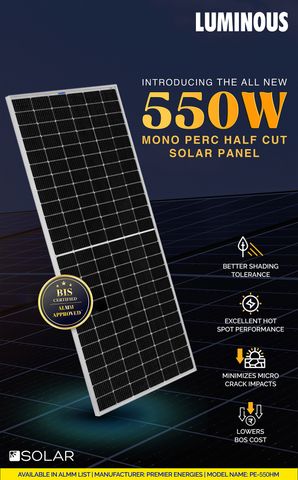 LUMINOUS LUM - 550 Watt MonoPERC Half Cut Solar Panel Price in India ...