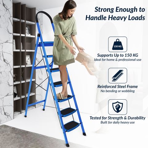 Plantex Premium Steel Foldable 7-Step Ladder for Home - Wide Anti
