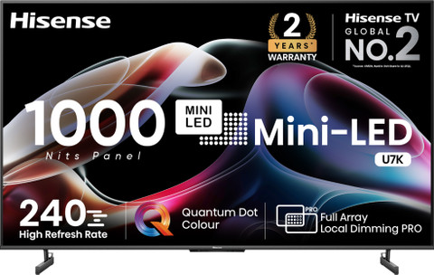 Hisense U7K 189 cm (75 inch) Ultra HD (4K) Mini LED Smart VIDAA TV