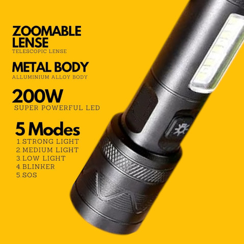 Stybits A466 (ZOOMABLE METAL LED TORCH) 3 Modes Flashlight, Super