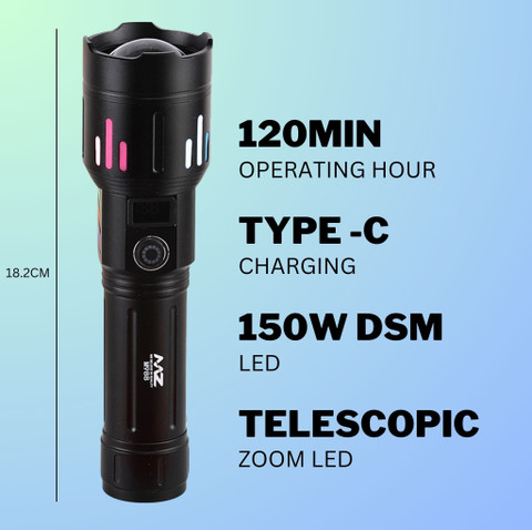 mai ♡ MZ M988 METAL ZOOMABLE TORCH Super Bright 150W Light 5 Modes