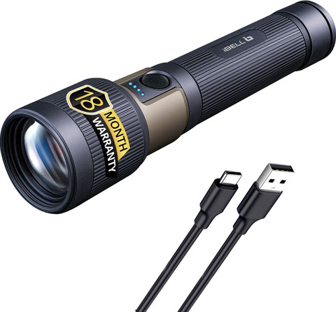 iBELL FL9388 Flashlight,5 Light Mode,Telescopic Zoom,Type-C