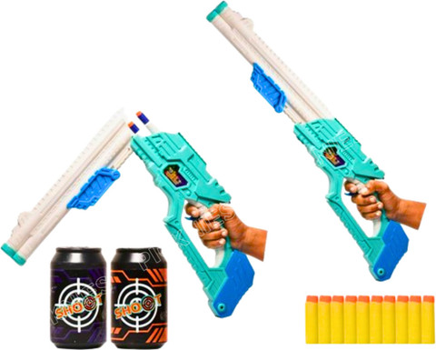 Super Shot Target PICKNIES Double Barrel Super Shot Gun with Ejecting Shells, 10 Foam ...